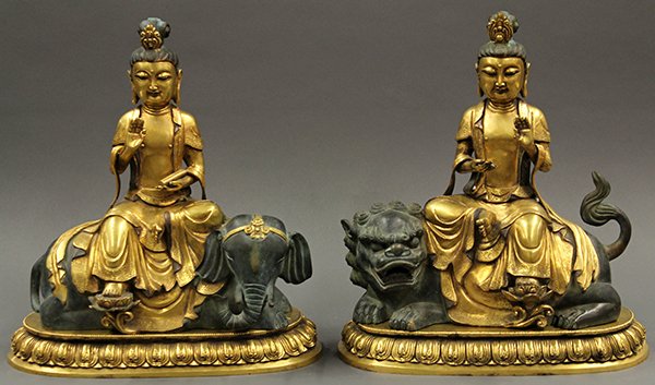 Chinese Bronze Manjusri and Samantabhadra