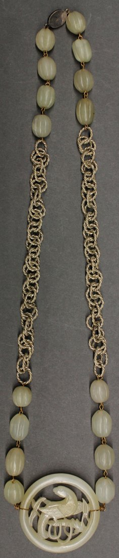 Chinese Jade Necklace with Bird Roundel - 6
