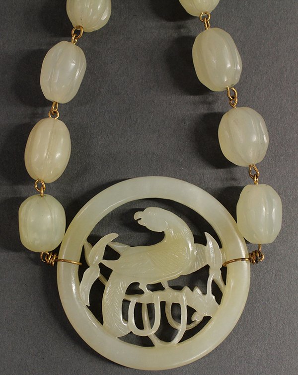 Chinese Jade Necklace with Bird Roundel - 8