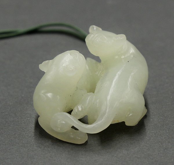 Chinese Jade Toggle of a Pair of Zoomorphs