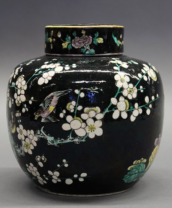 Chinese Famille Noir Jar, Magpies/Prunus - 2