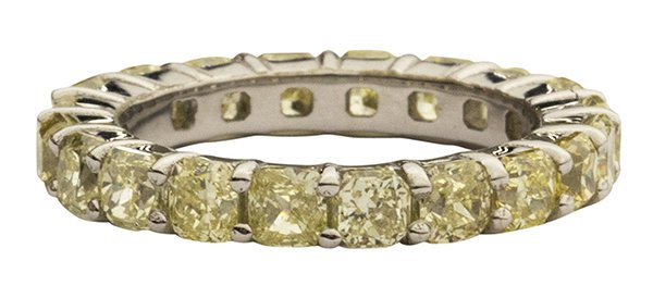 Fancy yellow radiant cut diamond eternity ring