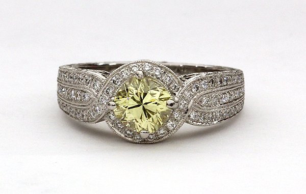 Platinum fancy yellow diamond ring GIA