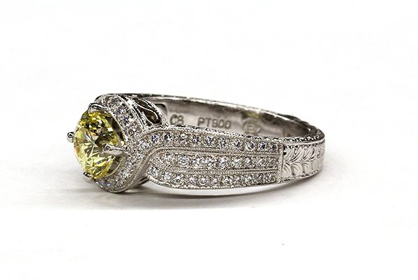 Platinum fancy yellow diamond ring GIA - 2