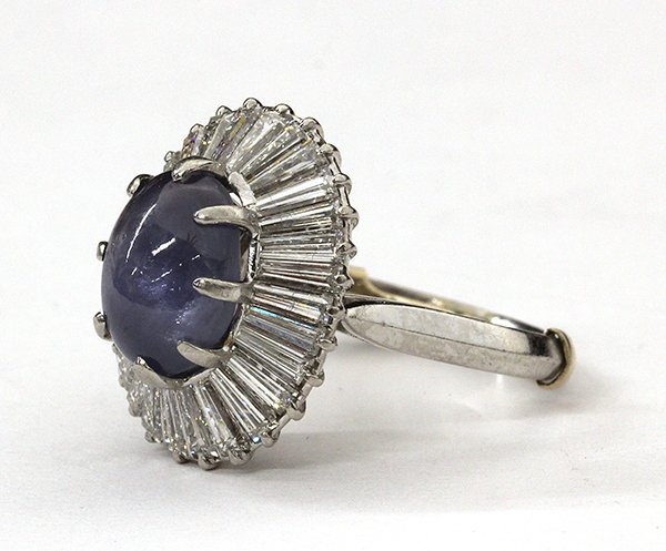 Ladys platinum star sapphire and diamond ring