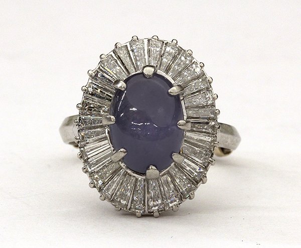 Ladys platinum star sapphire and diamond ring - 2
