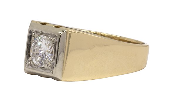 Gentleman's yellow gold diamond solitaire ring - 2