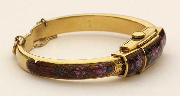 Lady's Gubelin yellow gold covered enamel bangle watch - 2