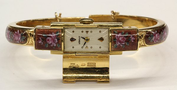 Lady's Gubelin yellow gold covered enamel bangle watch - 3