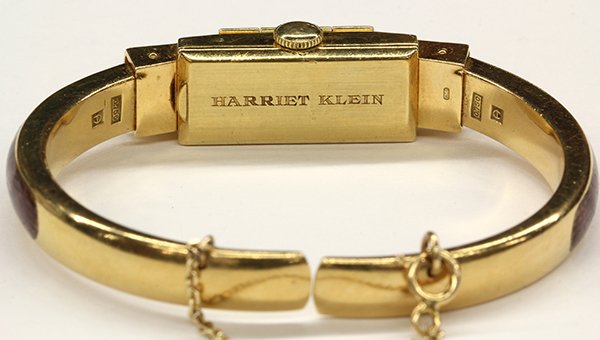 Lady's Gubelin yellow gold covered enamel bangle watch - 4