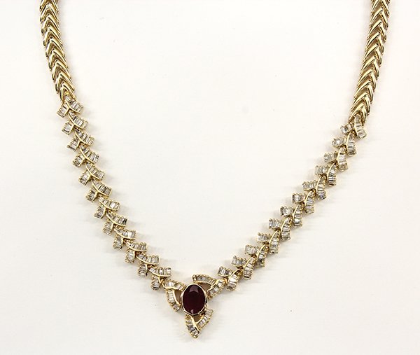 Yellow gold ruby diamond necklace