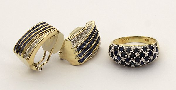 Sapphire ring and earrings with diamonds and sapphires 