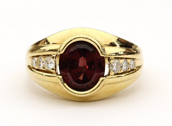 Gentleman's yellow gold garnet diamond ring - 2