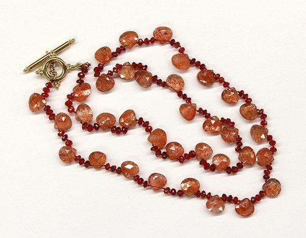 Paula Crevoshay sunstone carnelian bead yellow gold tog