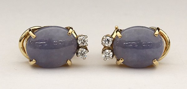 Yellow gold lavender jadeite jade earrings with Mason K