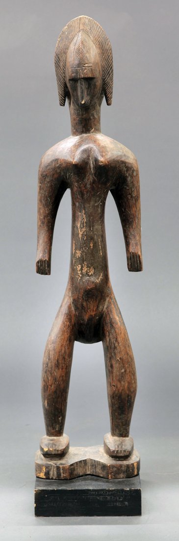 Bamana, Mali, female figure: Bamana, Mali, female figure executed in wood, 20th century, 32"h x 7"w. Provenance: To benefit the Crocker Museum (Sacramento, CA)