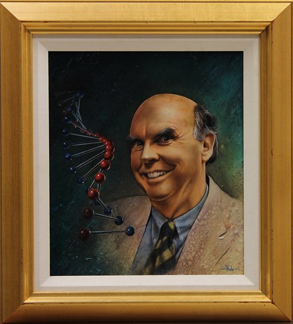 Painting, "Portrait of J. Craig Venter'': "Portrait of J. Craig Venter", mixed media, signed ''Rob'' lower right, overall (with frame): 21"h x 19"w