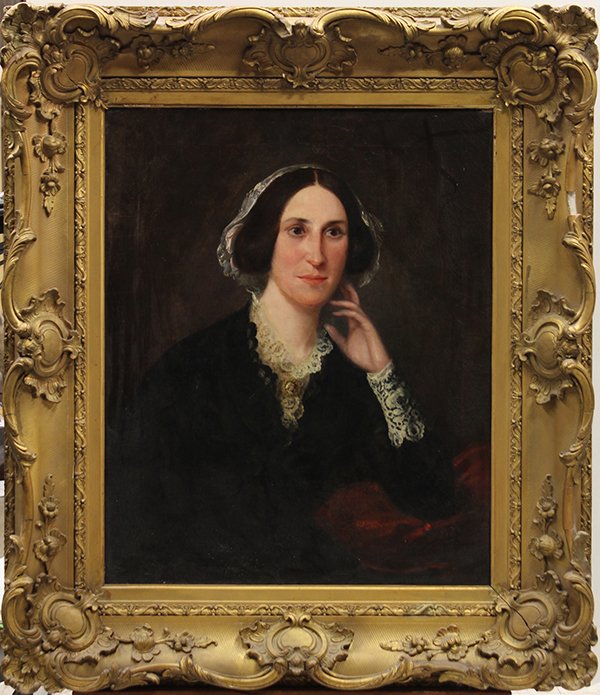 Painting, Portrait of a Lady: (Continental School, 19th century), Portrait of a Lady, oil on canvas, unsigned, overall (with frame): 37.25''h x 32.25''w