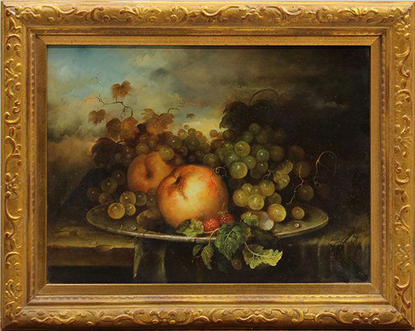 Painting, Dutch School (19th century), Still Life with : Dutch School (19th century), Still Life with Fruit, oil on panel, signed indistinctly lower right, overall: 15.75"h x 19.75"w