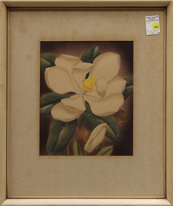 Watercolor, Shirrell Watson Graves, White Magnolia,: Shirrell Watson Graves (Californian, 1884-1954), White Magnolia, watercolor, signed lower right, overall: 19.25"h x 18"w