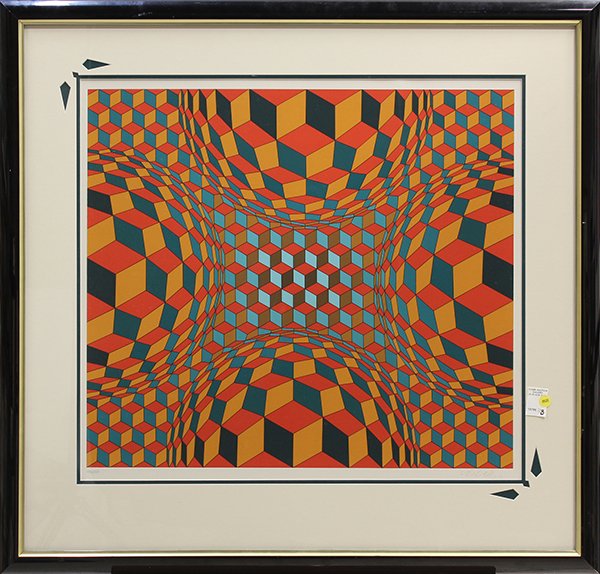 Print, Victor Vasarely, Abstract: Victor Vasarely (French/Hungarian, 1906-1997), Untitled, serigraph, pencil signed "Vasarely" lower right, from an edition of 250, overall (framed): 36"h x 38"w
