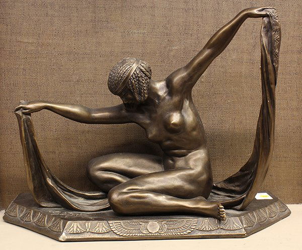 Scupture, After Claire Jeanne Roberte Colinet, Isis: After Claire Jeanne Roberte Colinet (French, 1880-1950), "Isis," composite sculpture, signed on base, overall: 15.25"h x 21"w x 8.5"d