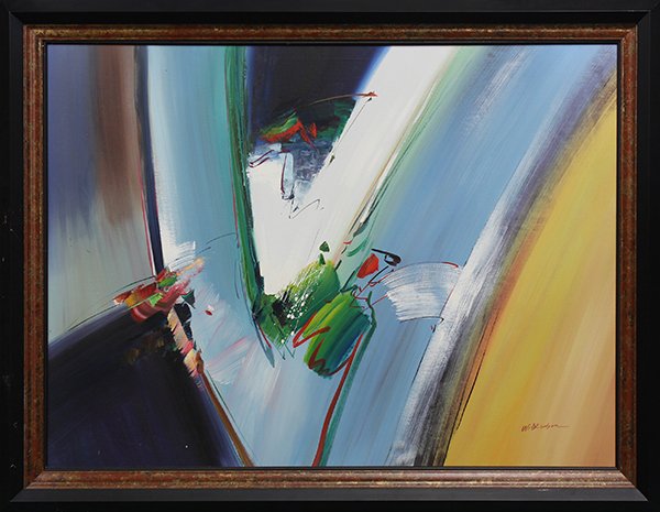 Abstract Painting: Abstract, oil on canvas, signed ''Wilkinson'' lower right, 20th century, overall (with frame): 42.675''h x 54.5''w