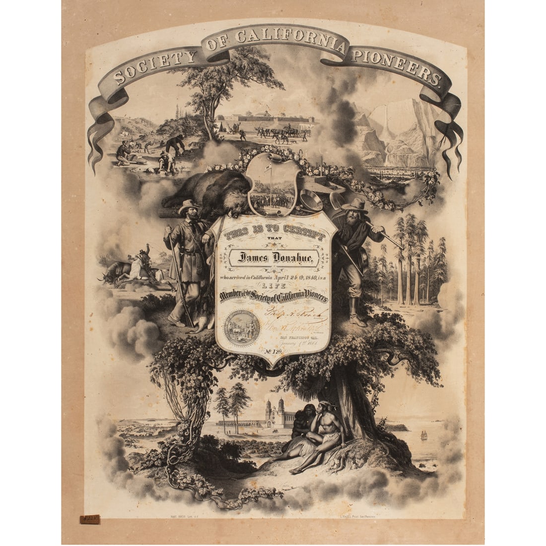 Print, Society of California Pioneers Membership Certificate (1 of 6)