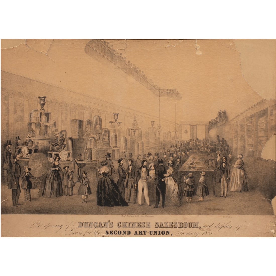 Print, Broadside for Duncan's Chinese Salesroom, 1865: "Broadside for Duncan's Chinese Salesroom," 1865, lithograph on paper, printer: Benjamin Franklin Butler, museum inventory no: 52462, sight: 14"h x 20"w, overall (with frame): 27.5"h x 31"w.