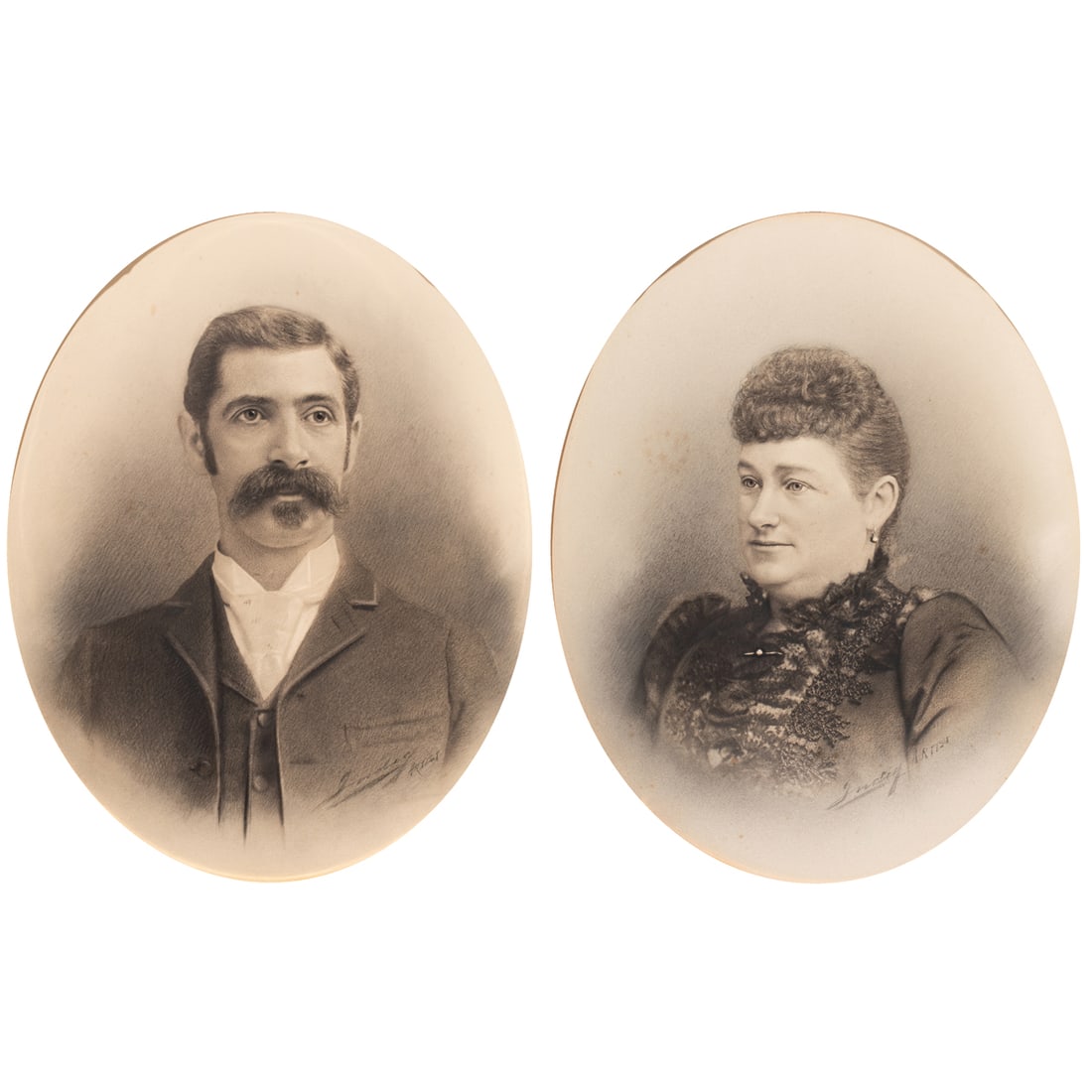 Photographs, Sol Getz and Dora Getz: (lot of 2) Anonymous (19th century), "Sol Getz" and "Dora Getz," hand-colored photographs, signed "Ludwig," museum inventory nos: 51994.1 and 51994.2, sight (for each): 25"h x 19.5"w, overall (with