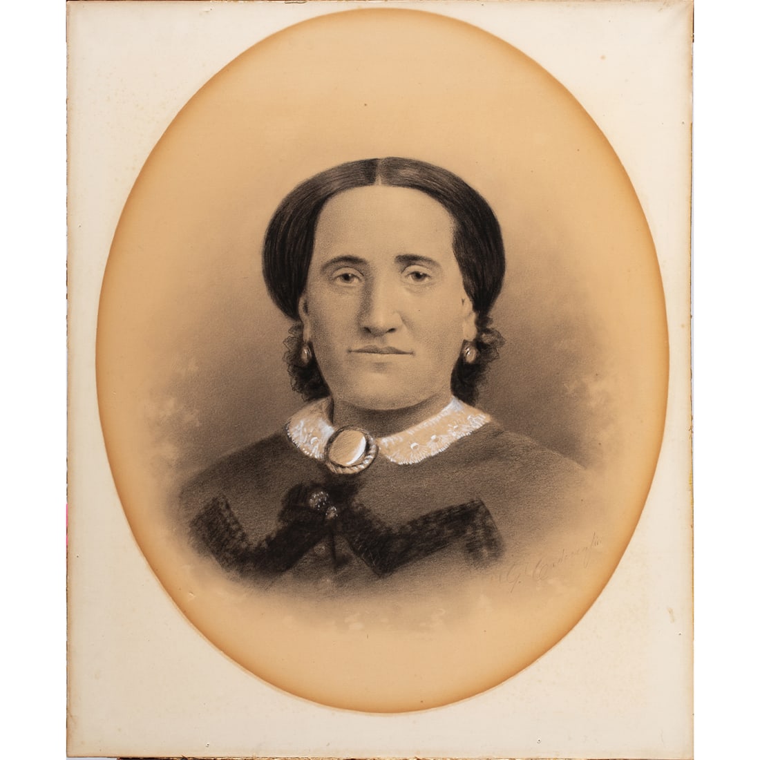 Works on paper, Giuseppe Cadenasso: (lot of 2) Giuseppe Cadenasso (American, 1858-1918), "Jacob Gabriel" and "Flora Gabriel," 1892, each crayon on paper laid down on canvas, museum inventory nos: 51765.1 and 541765.2, overall (each