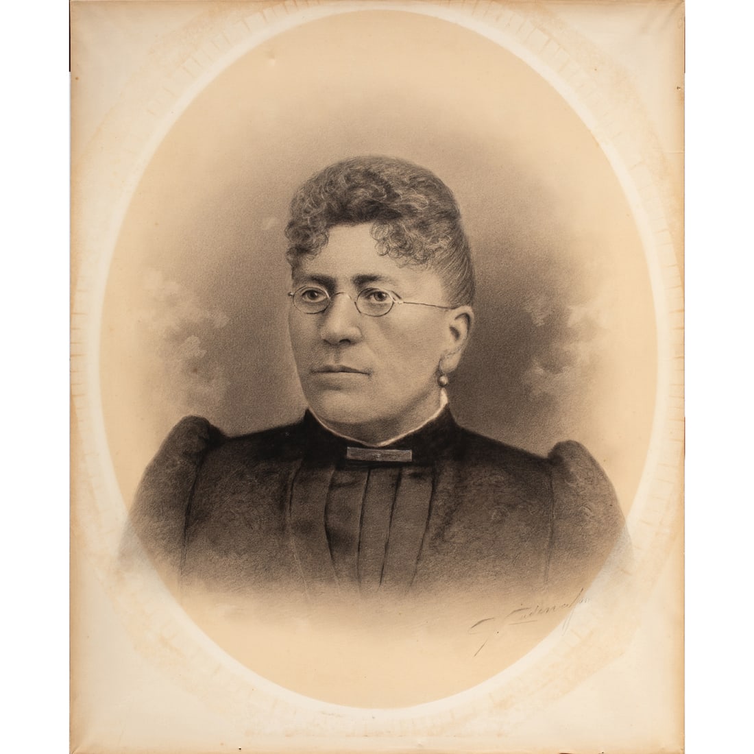 Work on paper, Portrait of Louise May Jacob: Anonymous (19th century), "Portrait of Louise May Jacob," charcoal, museum inventory no: 47578, sheet (unframed): 26"h x 21.25"w. Provenance: Property of the Fine Arts Museums of San Francisco to Bene