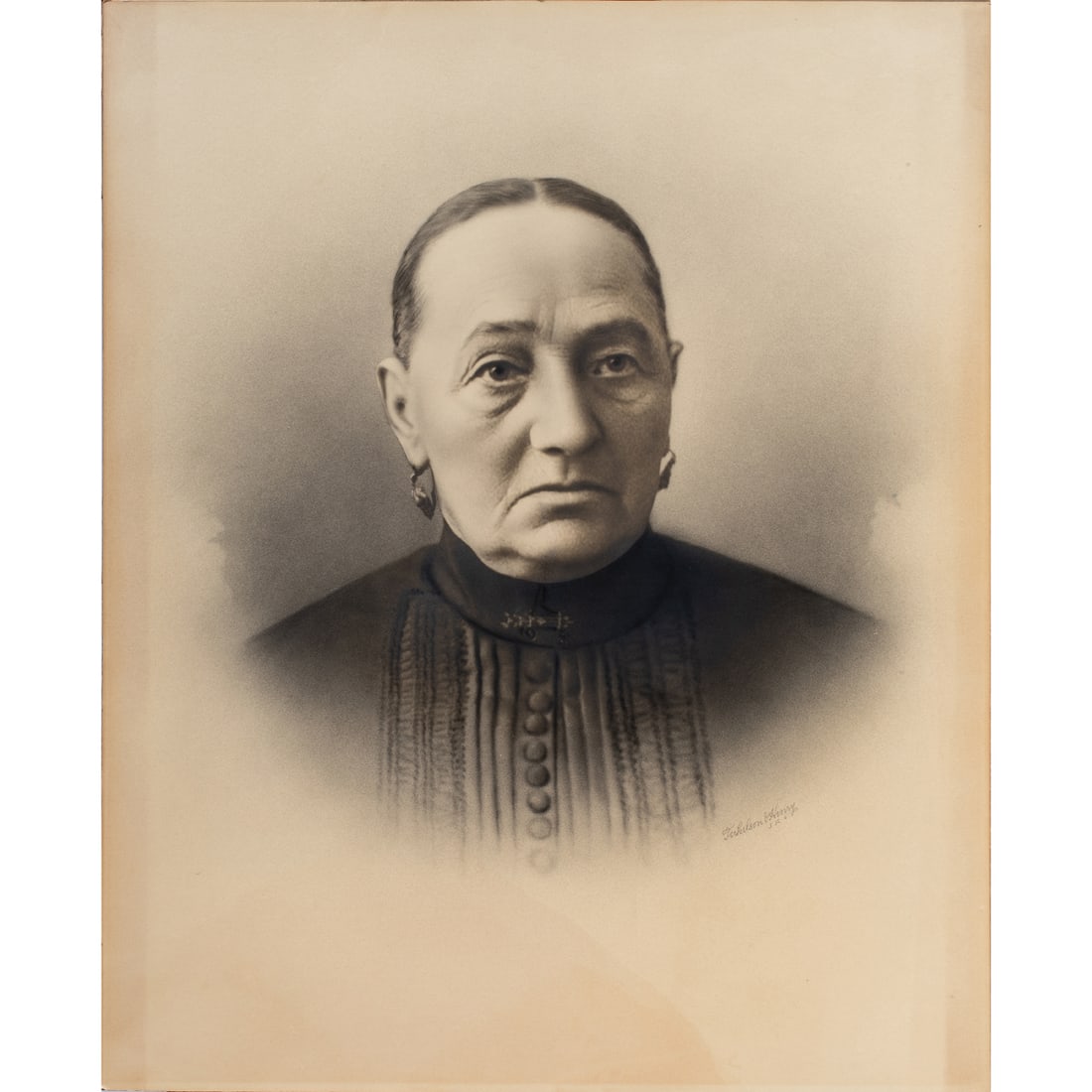 Work on paper, Portrait of Sarah Alexander: Anonymous (19th century), "Portrait of Sarah Alexander," crayon enlargement, museum inventory no: 52732.1, sheet (unframed): 27"h x 22"w. Provenance: Property of the Fine Arts Museums of San Francisco