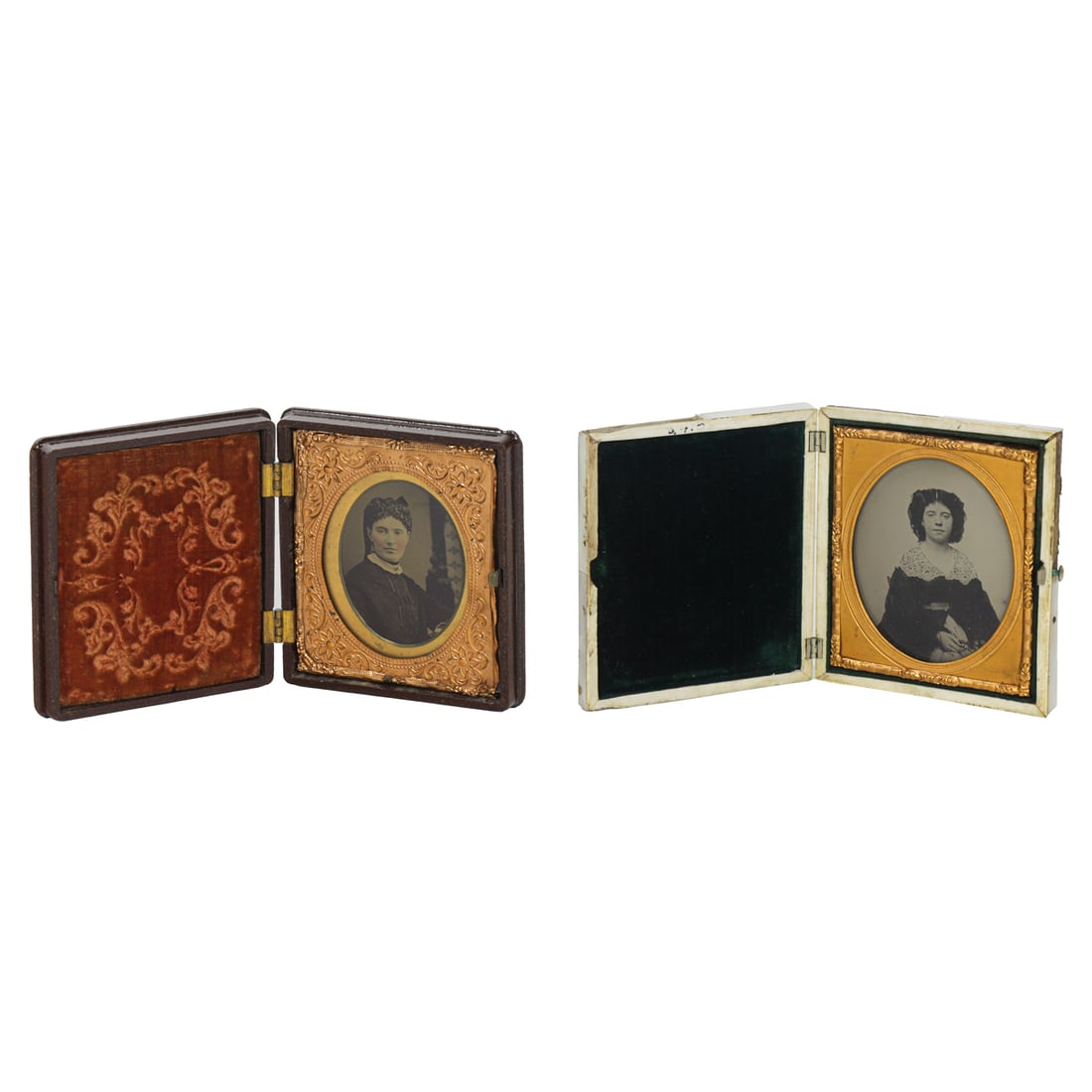 Daguerreotypes, Anonymous (19th century): (lot of 2) Anonymous (19th century), "Mrs. C. E. DeLong" and Unnamed Woman with White Collar, Black Dress, 1850, daguerreotypes, museum inventory nos: 39395.10 and S410.2, overall (for one, in mother