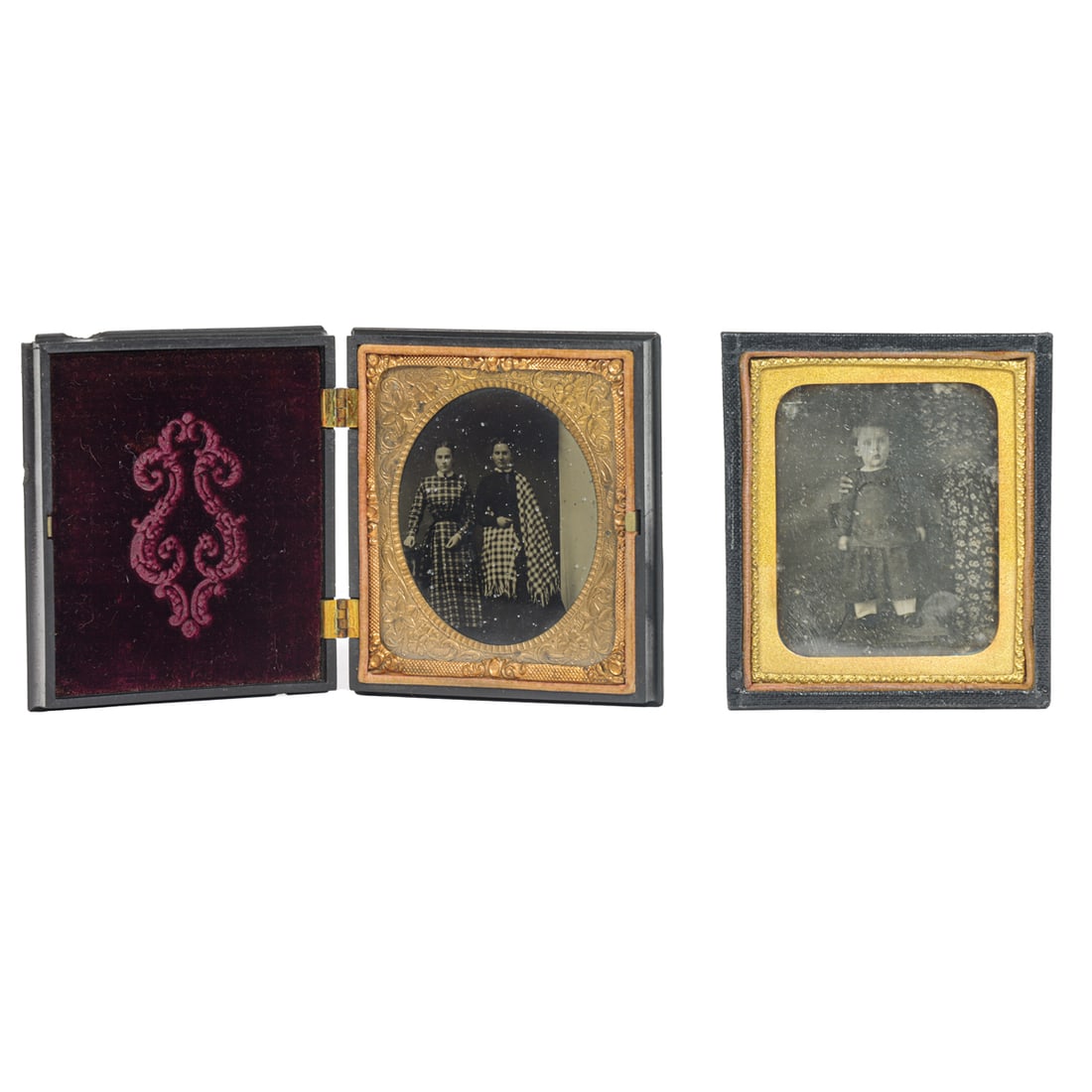 Daguerreotypes, Anonymous (19th century): (lot of 2) Anonymous (19th century), Two Women Wearing Plaid and Standing Boy with Woman Behind Him, daguerreotypes, museum inventory no: X1987 and museum inventory no: R880.5, overall (for larger):