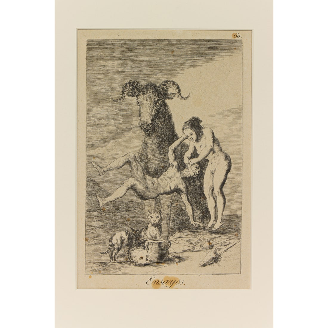 Print, Francisco Goya: Francisco Jose de Goya y Lucientes (Spanish, 1746-1828), "Ensayos (plate 60) from Los Caprichos," circa 1794-1799, etching and aquatint, museum inventory no: 2002.84.3.9, image: 7.25"h x 4.75"w,