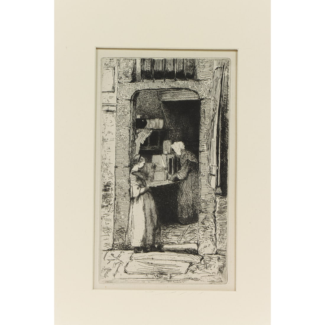 Print, James Abbott McNeill Whistler: James Abbott McNeill Whistler (American, 1834-1903) "La marchande de moutarde (The Mustard Shopkeeper)," 1858, etching, signed with monogram, museum inventory no: 1971.17.17, image: 6" x 3.5"w, sheet