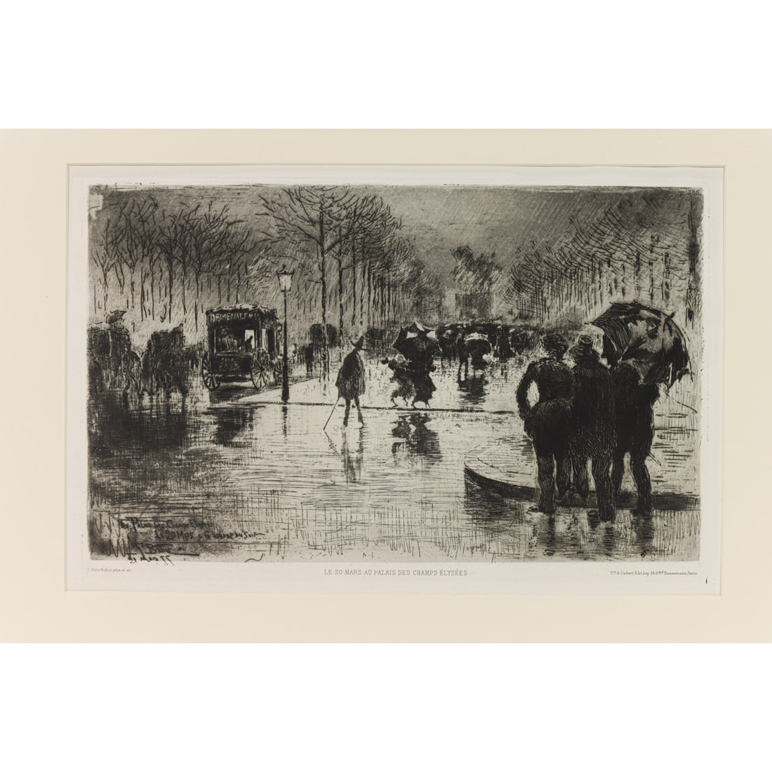 Print, Felix Hilaire Buhot: Felix Hilaire Buhot (French, 1847-1898), "Le retour des artistes (The Return of the Artists)," 1877, etching, drypoint, and aquatint with roulette and scraping, publisher: Alfred Cadart, museum,