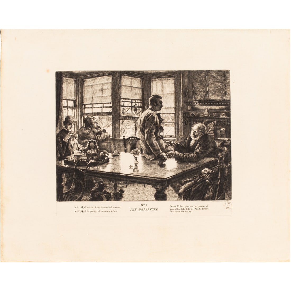 Print, James Tissot: James Tissot (French, 1836-1902), "No. 1, The Departure from The Parable of the Prodigal Son According to Saint Luke," 1881, etching, museum inventory no: 2003.151.67.2, image: 11"h x 14.5"w, sheet