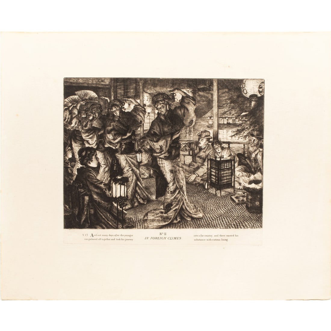 Print, James Tissot: James Tissot (French, 1836-1902), "No. II, In Foreign Climes from The Parable of the Prodigal Son according to Saint Luke," 1881, etching, museum inventory no: 2003.151.67.3, image: 11"h x 14.75"w,