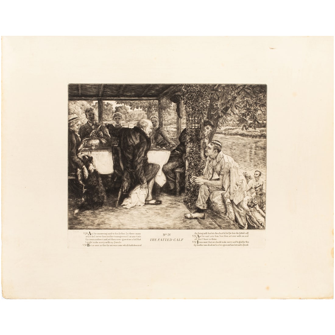 Print, James Tissot: James Tissot (French, 1836-1902), "No. IV, In Foreign Climes from The Parable of the Prodigal Son according to Saint Luke," 1881, etching, museum inventory no: 2003.151.67.5, image: 11"h x 14.5"w,