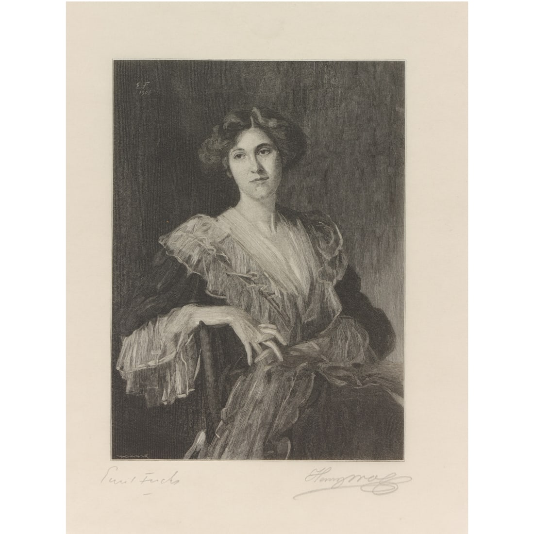 Print, After Emil Fuchs/Henry Wolf: After Emil Fuchs (Austrian, 1866-1929)/Henry Wolf (American, 1852-1916), "The Artist's Sister," 1907, wood engraving, pencil signed lower left and lower right, museum inventory no: 1950.70.69, image: