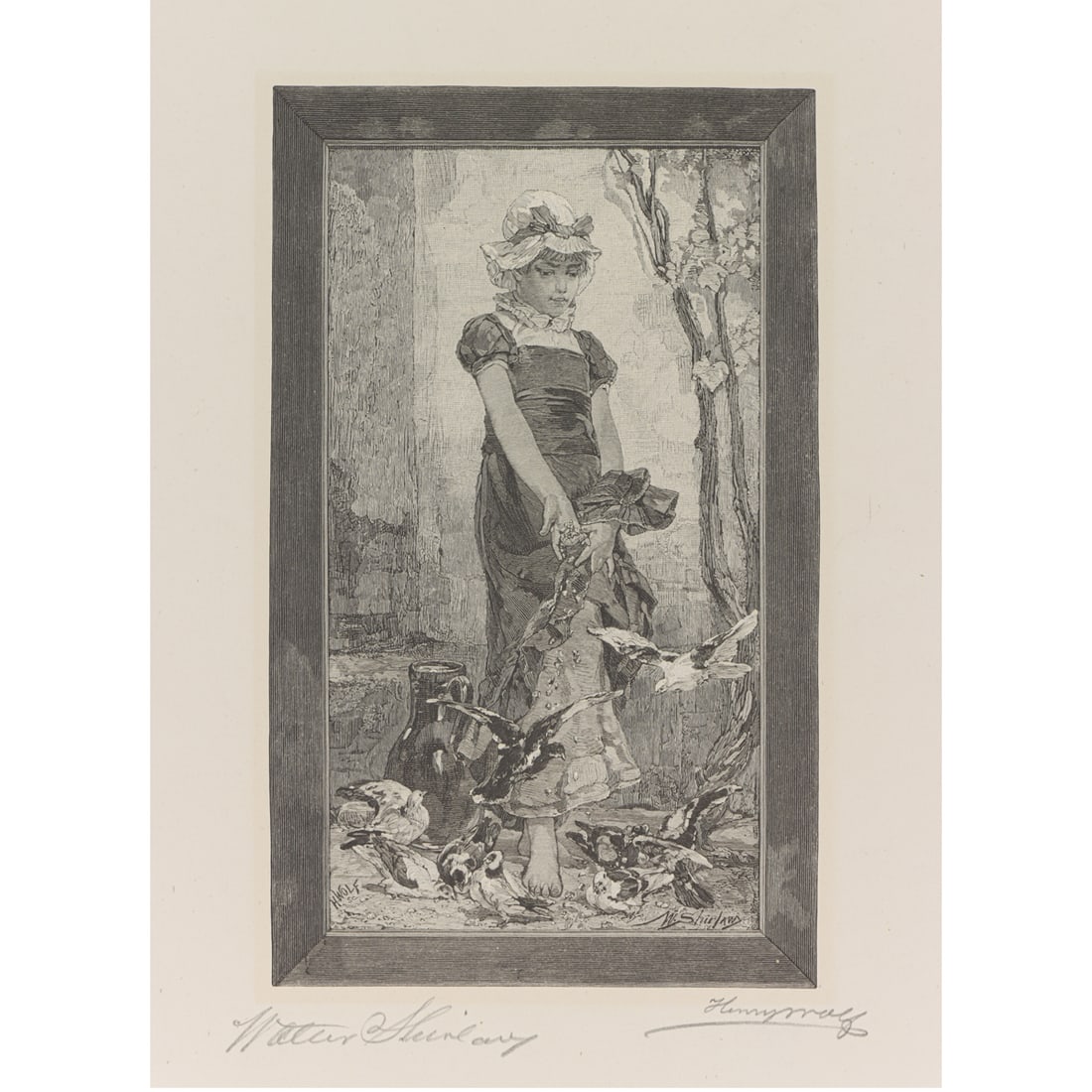 Print, After Walter Shirlaw/Henry Wolf: After Walter Shirlaw (American, 1838-1909)/Henry Wolf (American, 1852-1916), "Feeding the Pigeons, (from Scribners Monthly, May 1880)," 1880, wood engraving, museum inventory no: 1963.30.25999, pencil