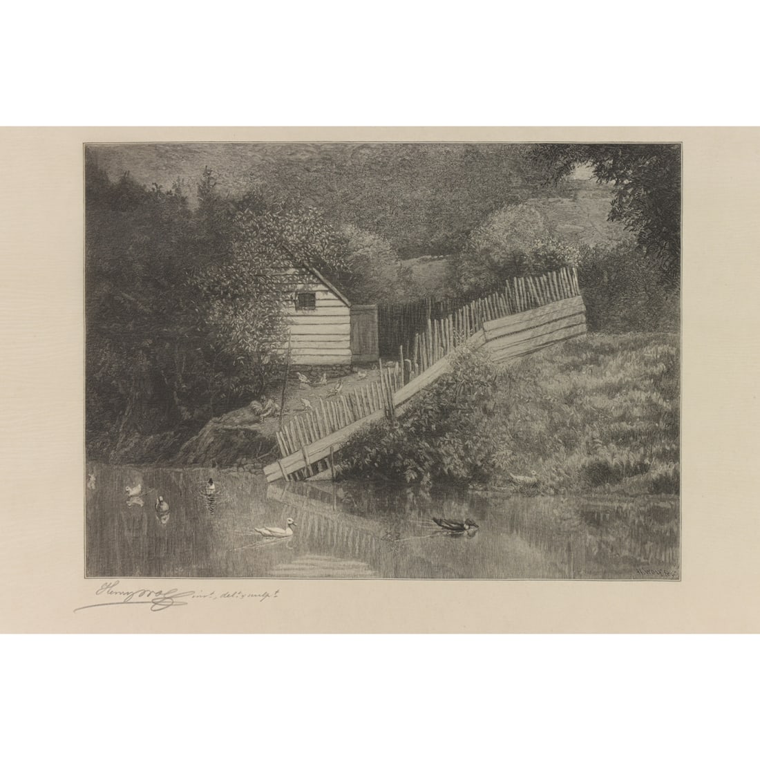Print, Henry Wolf: Henry Wolf (American, 1852-1916), "A Duck Pond (Motif Found in Lexington, NY), 1906, wood engraving, museum inventory no: 1963.30.26202, pencil signed lower left, image: 7.5"h x 10"w, overall (sheet):