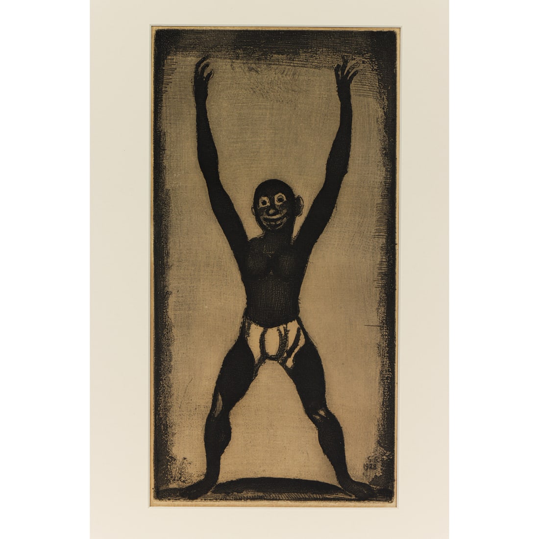 Print, Georges Rouault: Georges Rouault (French, 1871-1958), "Bamboula from Reincarnations de Pere Ubu," 1928, etching and aquatint, publisher: Ambroise Vollard, museum inventory no: 2002.84.3.25, overall (with frame):