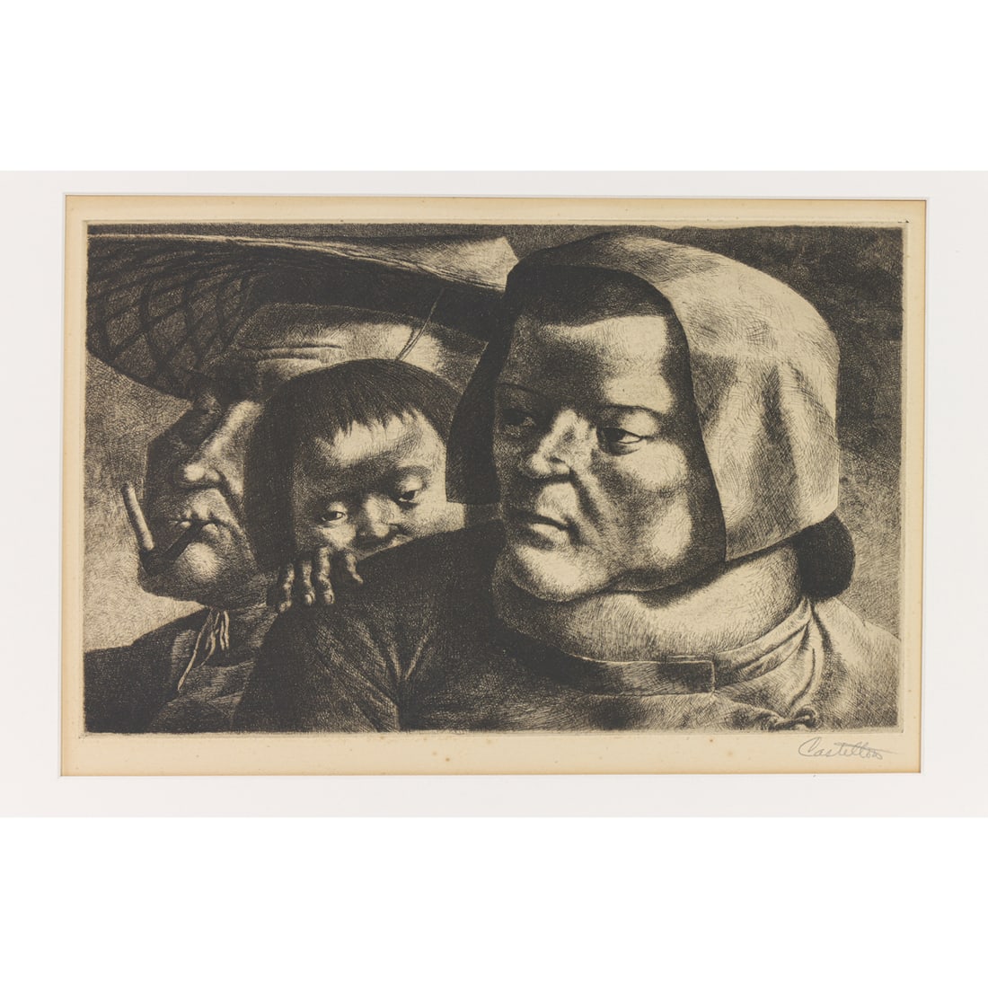 Print, Federico Castellon: Federico Castellon (American, 1914-1971), "Chinese Family," 1947, etching, publisher: Associated American Artists, museum inventory no: 1993.4.1, pencil signed lower right, image: 7.5"h x 11.5"w,