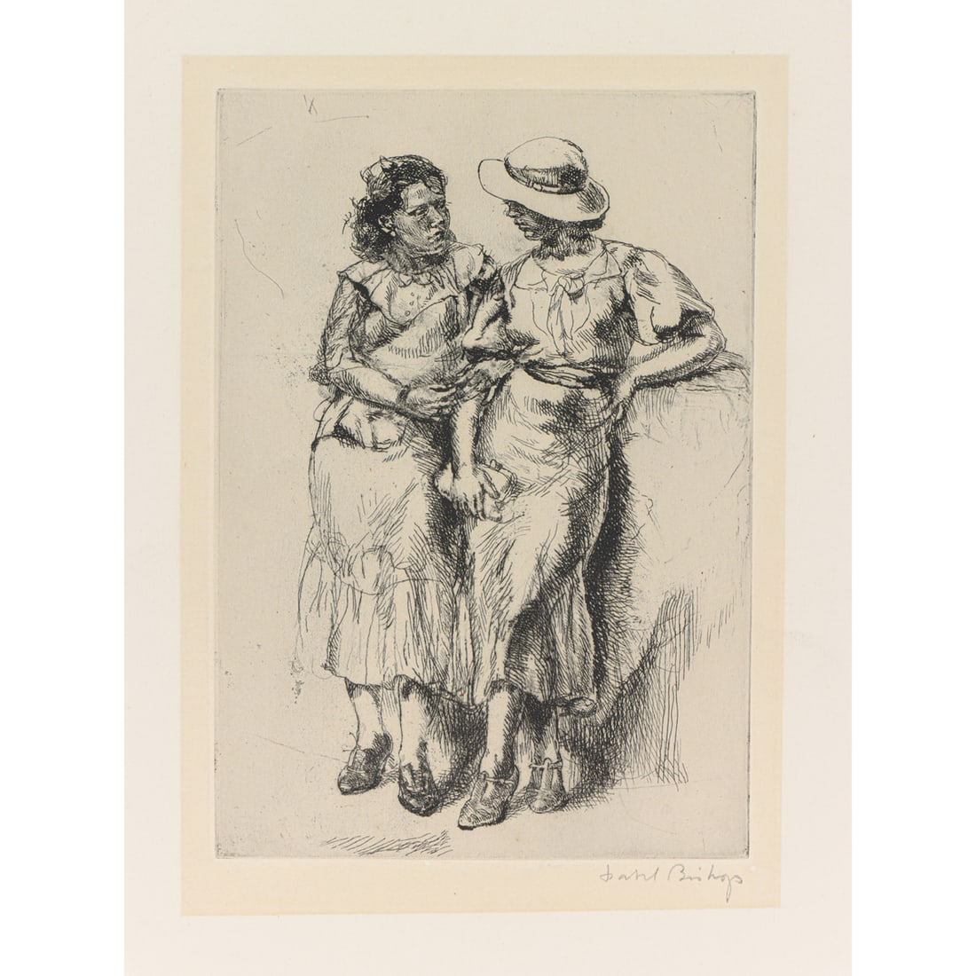 Print, Isabel Bishop: Isabel Bishop (American, 1902-1988), "Noon Hour," 1935, etching, publisher: Associated American Artists, museum inventory no: 1997.52.1, image: 7"h x 4.75"w, sheet (unframed): 10"h x 8"w. Provenance: