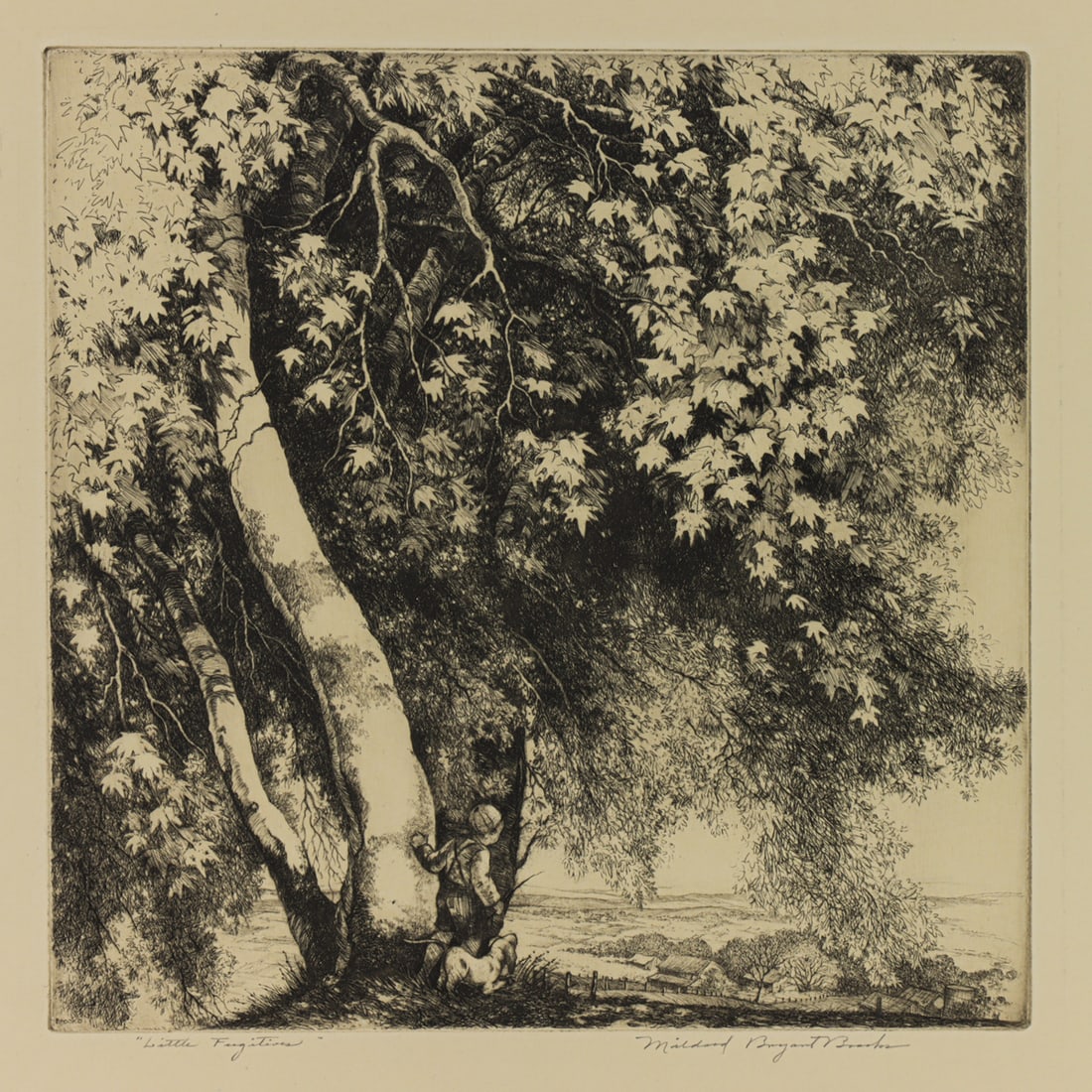 Print, Mildred Bryant Brooks: Mildred Bryant Brooks (American, 1901-1995), "Little Fugitives," etching, museum inventory no: 54956, pencil signed lower right and inscribed lower left, image: 9.75"h x 9.75"w, overall (sheet): 12"h