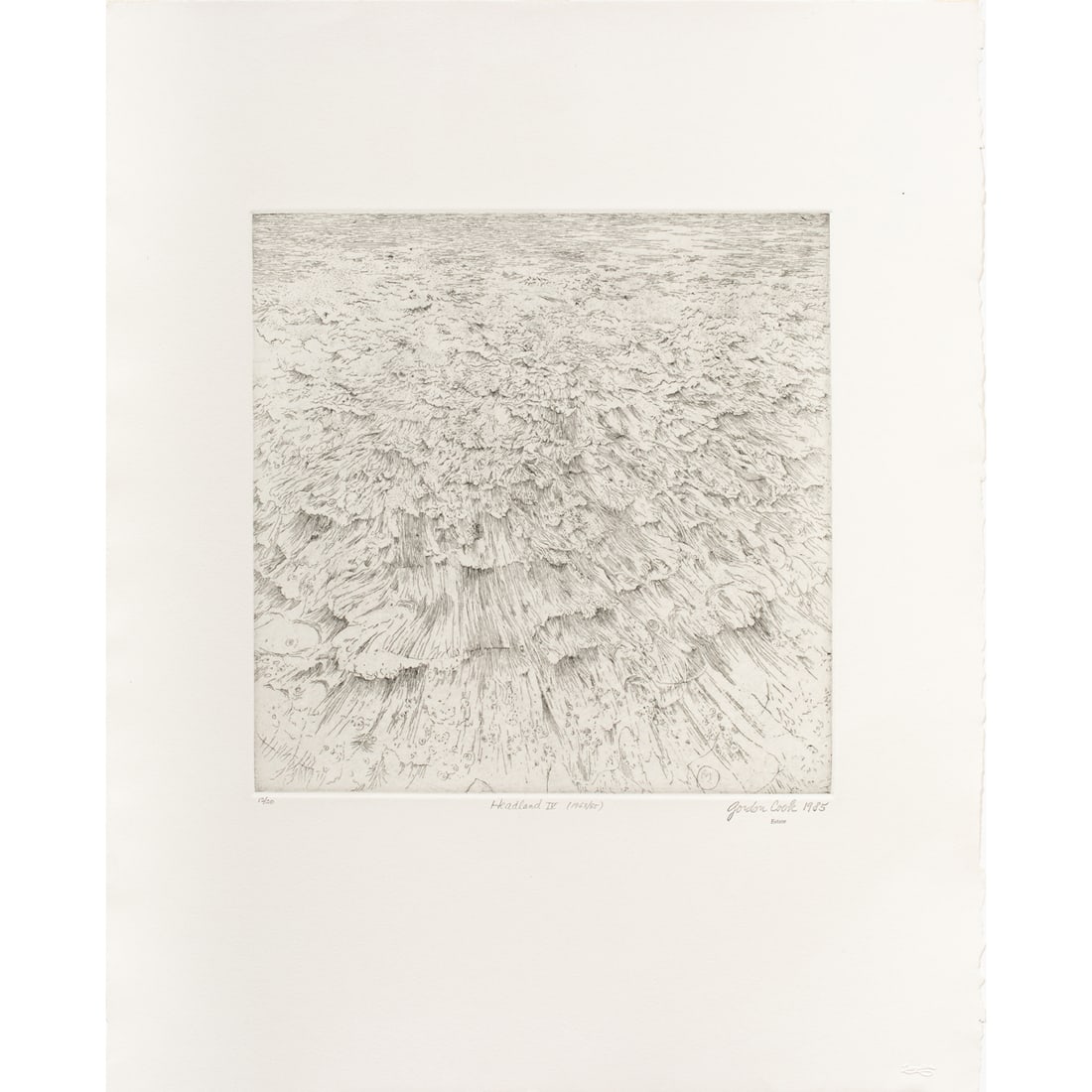 Print, Gordon Cook: Gordon Cook (American, 1927-1985), "Headland IV," 1963, printed 1985, etching, estate stamp lower right, publisher: Limestone Press, museum inventory no: 1997.167.1, sight: 16"h x 15.5"w. Provenance: