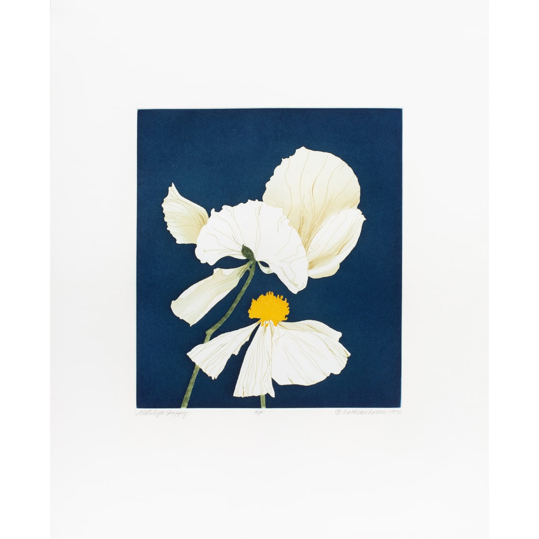 Print, Beth Van Hoesen: Beth Van Hoesen (American, 1926-2010), "Matilya Poppy (plate 2)" from the portfolio - Poppies and Peony, 1976, color aquatint, drypoint etching with burnishing, pencil signed and dated lower right,